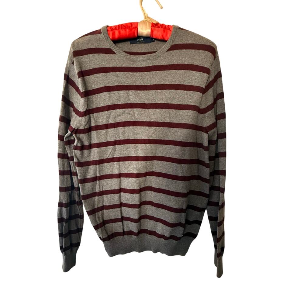 J.Crew Cotton Cashmere Stripe Sweater Slim Fit Gray Burgundy Size M transitional